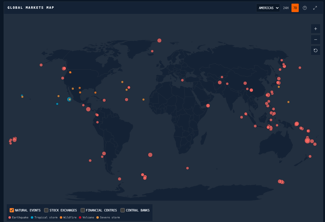 War Room global map with live world events